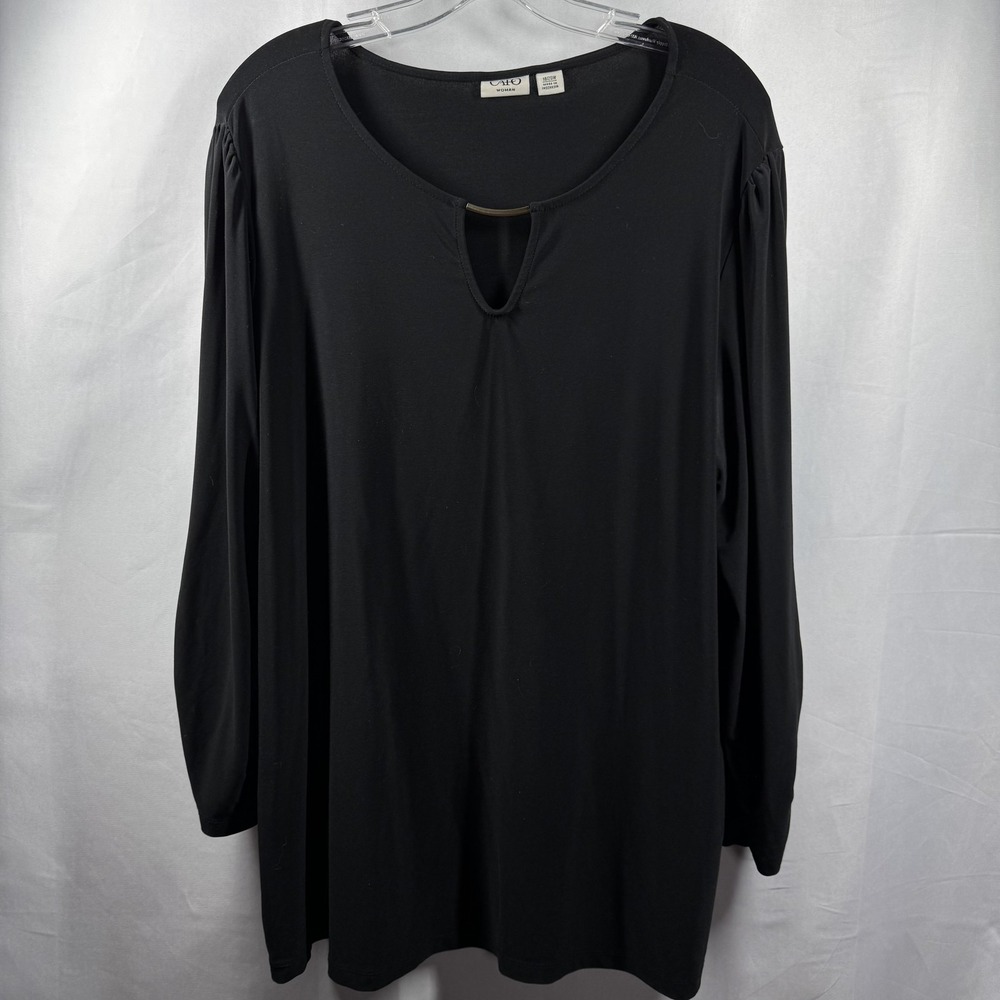 Cato Woman Shirt Womens 18 20W Black‎ Keyhole Long Sleeve Stretch Top Blouse